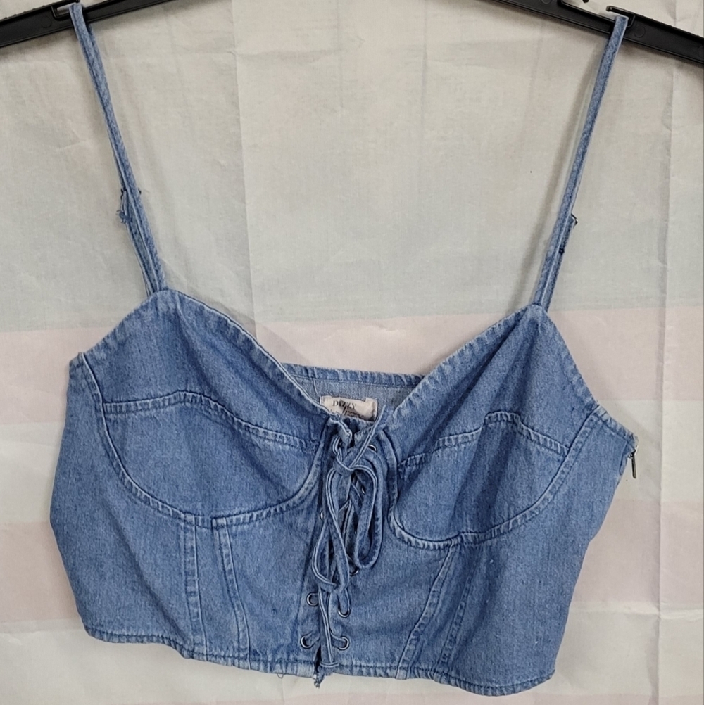 Dizzy lizzy Denim Strapy Sleeve Large Midriff Top